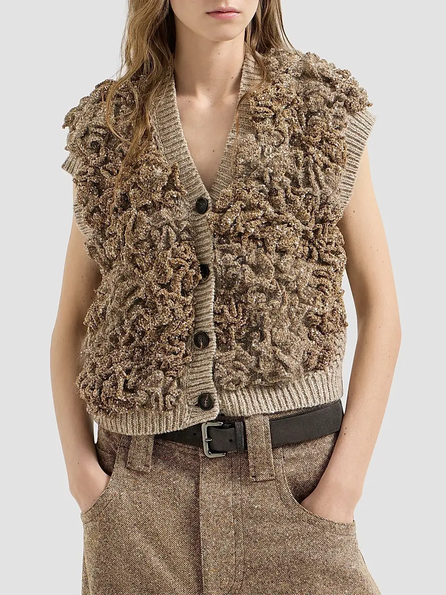Brunello Cucinelli Women's Handmade Dazzling Blossom Opera Knit Vest | Thumbnail 2 Brunello Cucinelli Women's Handmade Dazzling Blossom Opera Knit Vest | Thumbnail 2