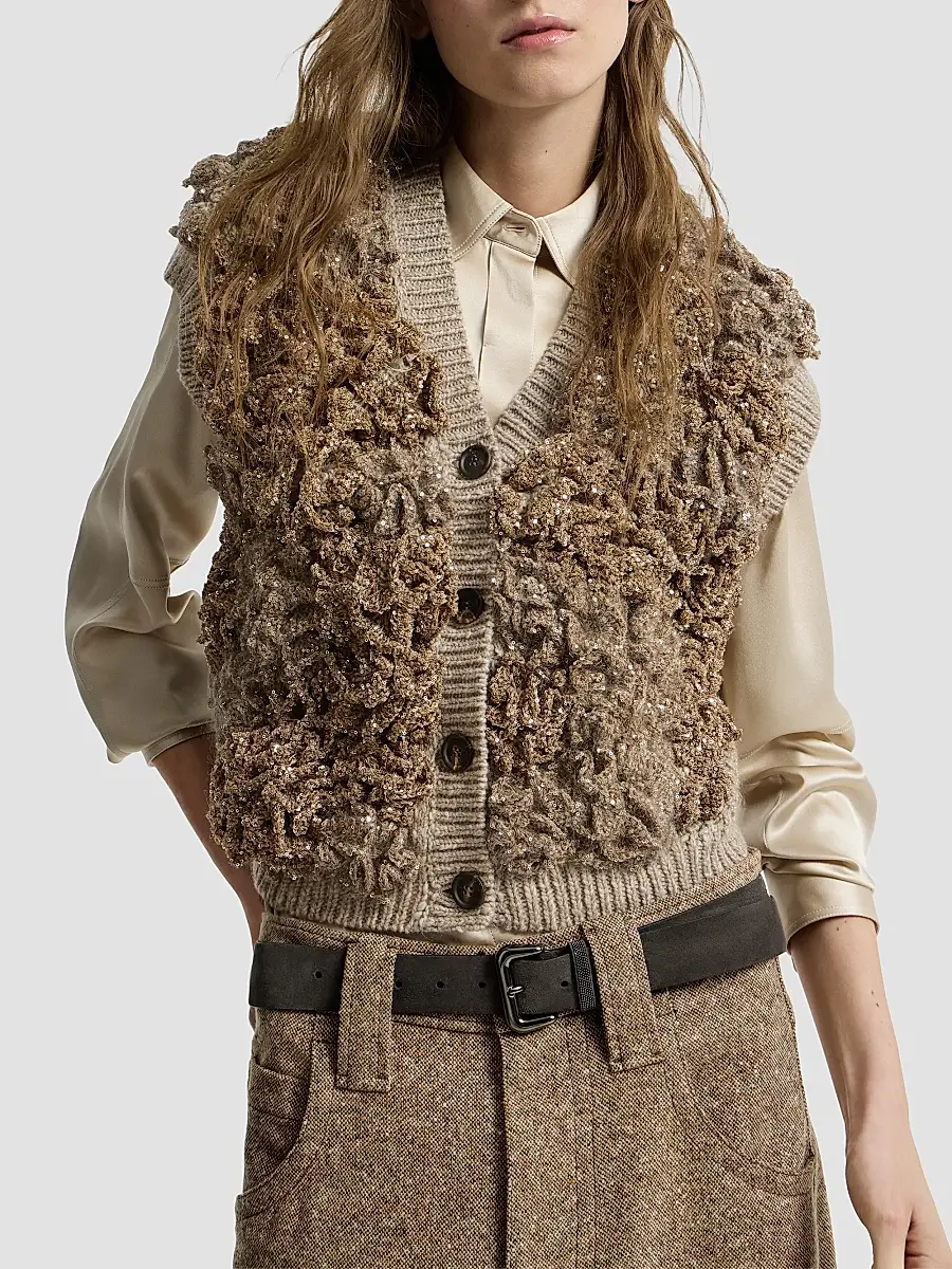 Brunello Cucinelli Women's Handmade Dazzling Blossom Opera Knit Vest | Thumbnail 4 Brunello Cucinelli Women's Handmade Dazzling Blossom Opera Knit Vest | Thumbnail 4
