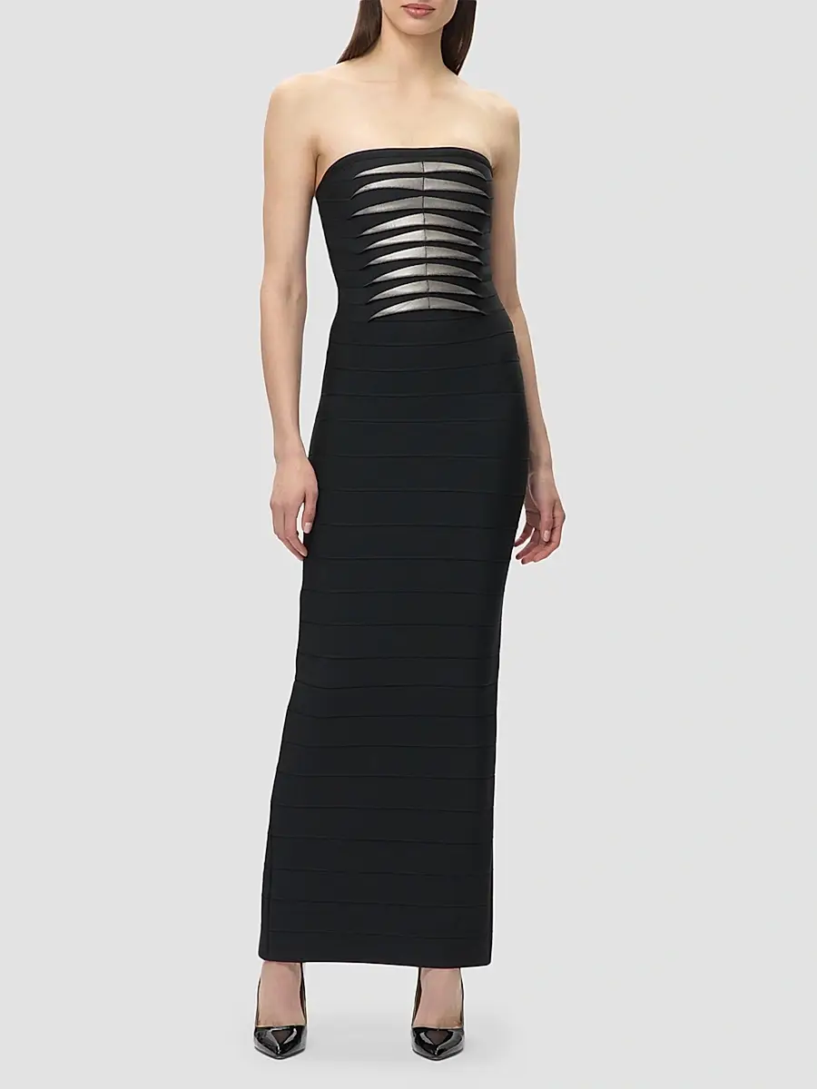 Hervé Léger Women's The Metallic Kayla Bandage Strapless Gown | Thumbnail 2 Hervé Léger Women's The Metallic Kayla Bandage Strapless Gown | Thumbnail 2
