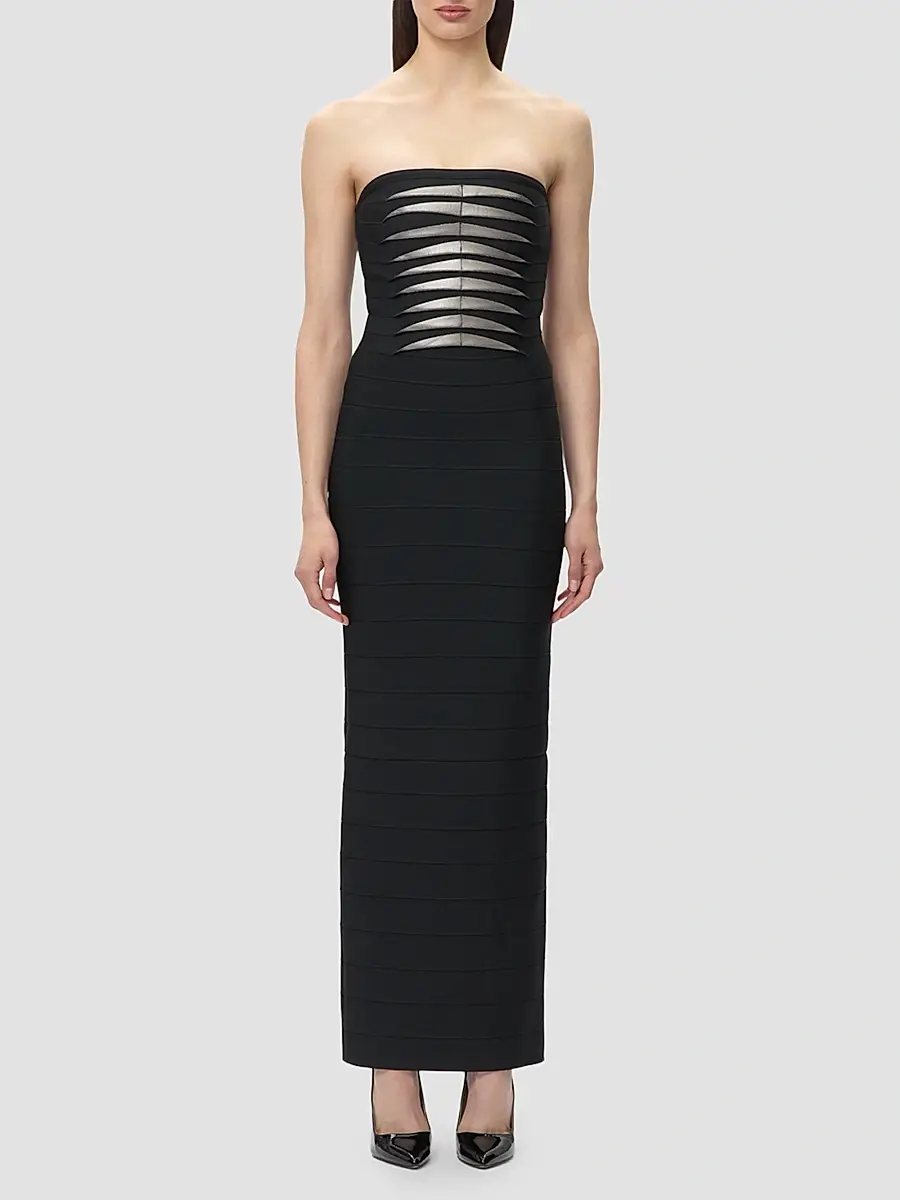 Hervé Léger Women's The Metallic Kayla Bandage Strapless Gown | Thumbnail 4 Hervé Léger Women's The Metallic Kayla Bandage Strapless Gown | Thumbnail 4