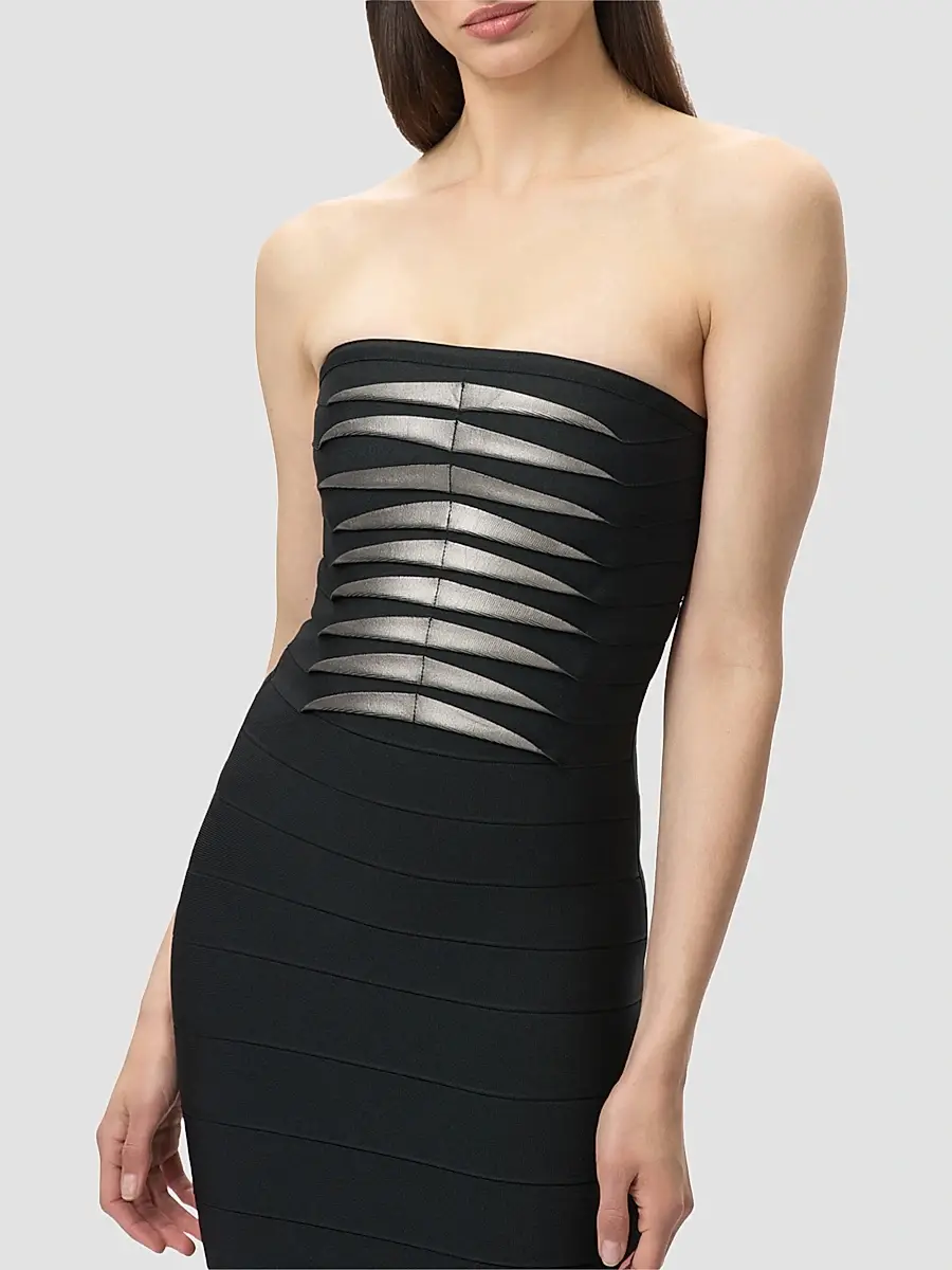 Hervé Léger Women's The Metallic Kayla Bandage Strapless Gown | Thumbnail 5 Hervé Léger Women's The Metallic Kayla Bandage Strapless Gown | Thumbnail 5