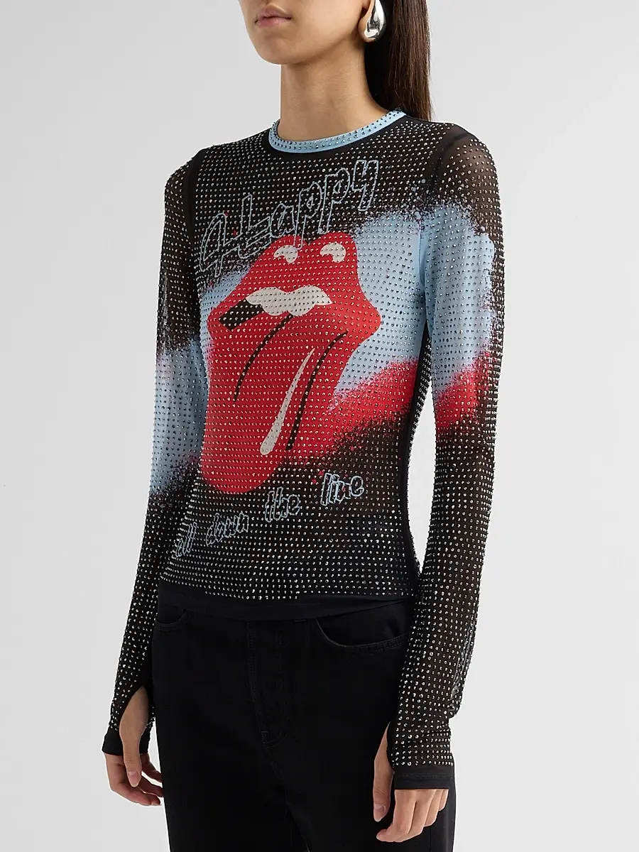 Alice + Olivia Women's Delaina Embellished Lips Top | Thumbnail 4 Alice + Olivia Women's Delaina Embellished Lips Top | Thumbnail 4