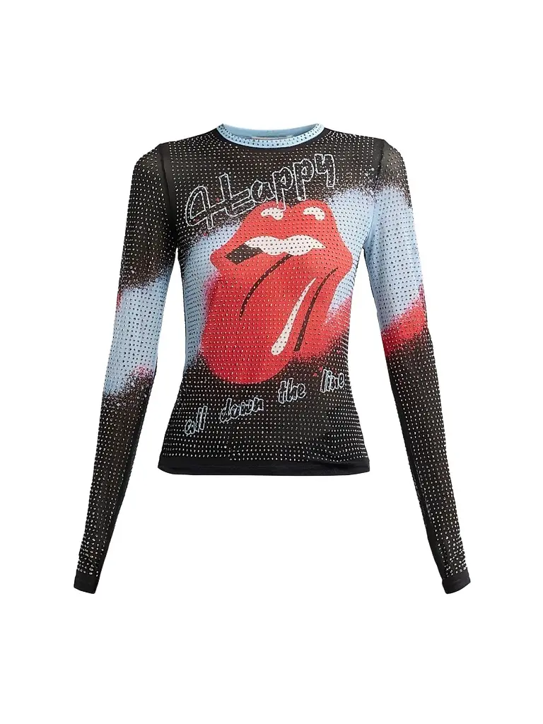 Alice + Olivia Women's Delaina Embellished Lips Top