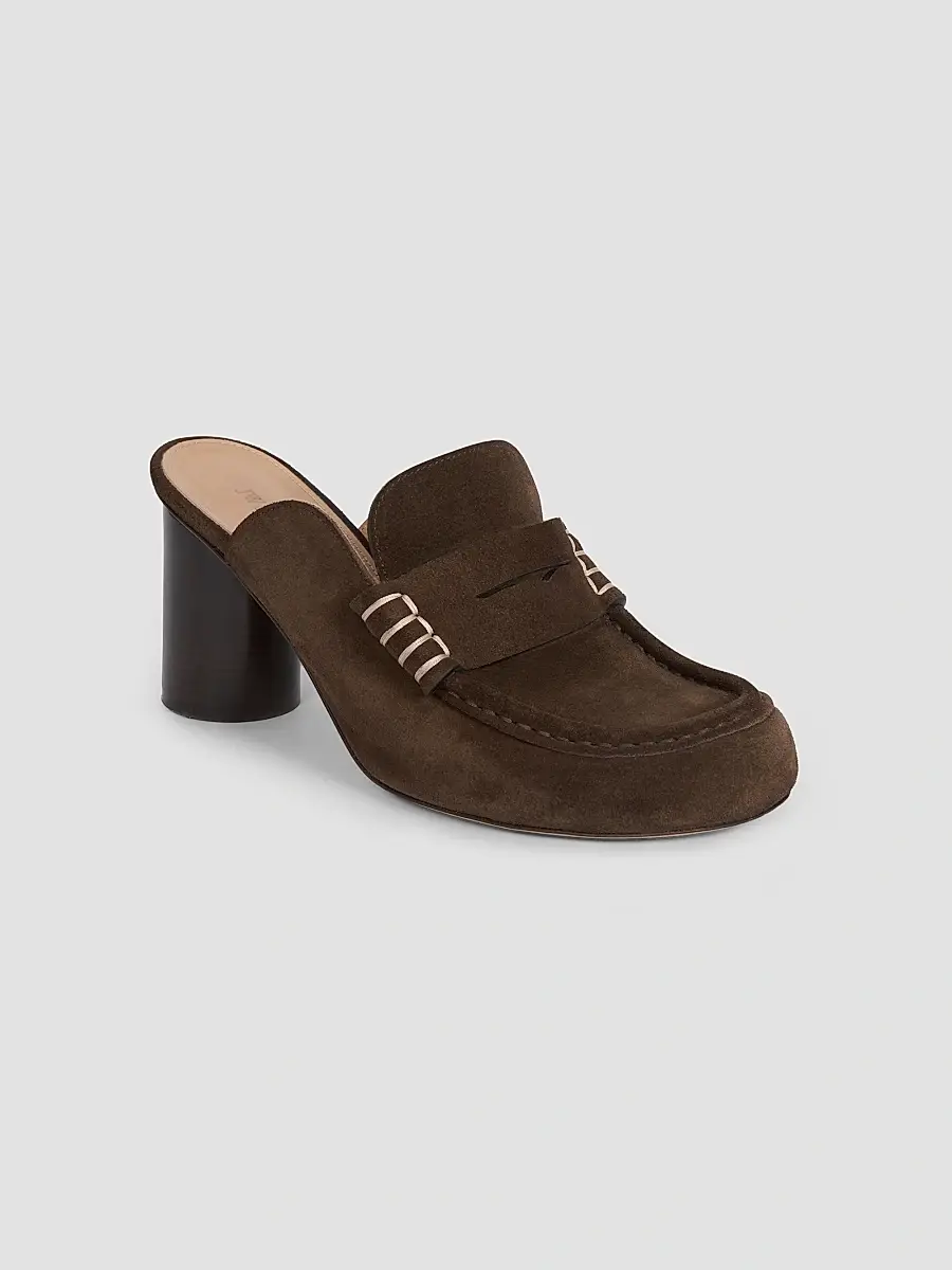 JW Anderson Women's 75MM Suede Penny Loafer-Style Mules | Thumbnail 2 JW Anderson Women's 75MM Suede Penny Loafer-Style Mules | Thumbnail 2
