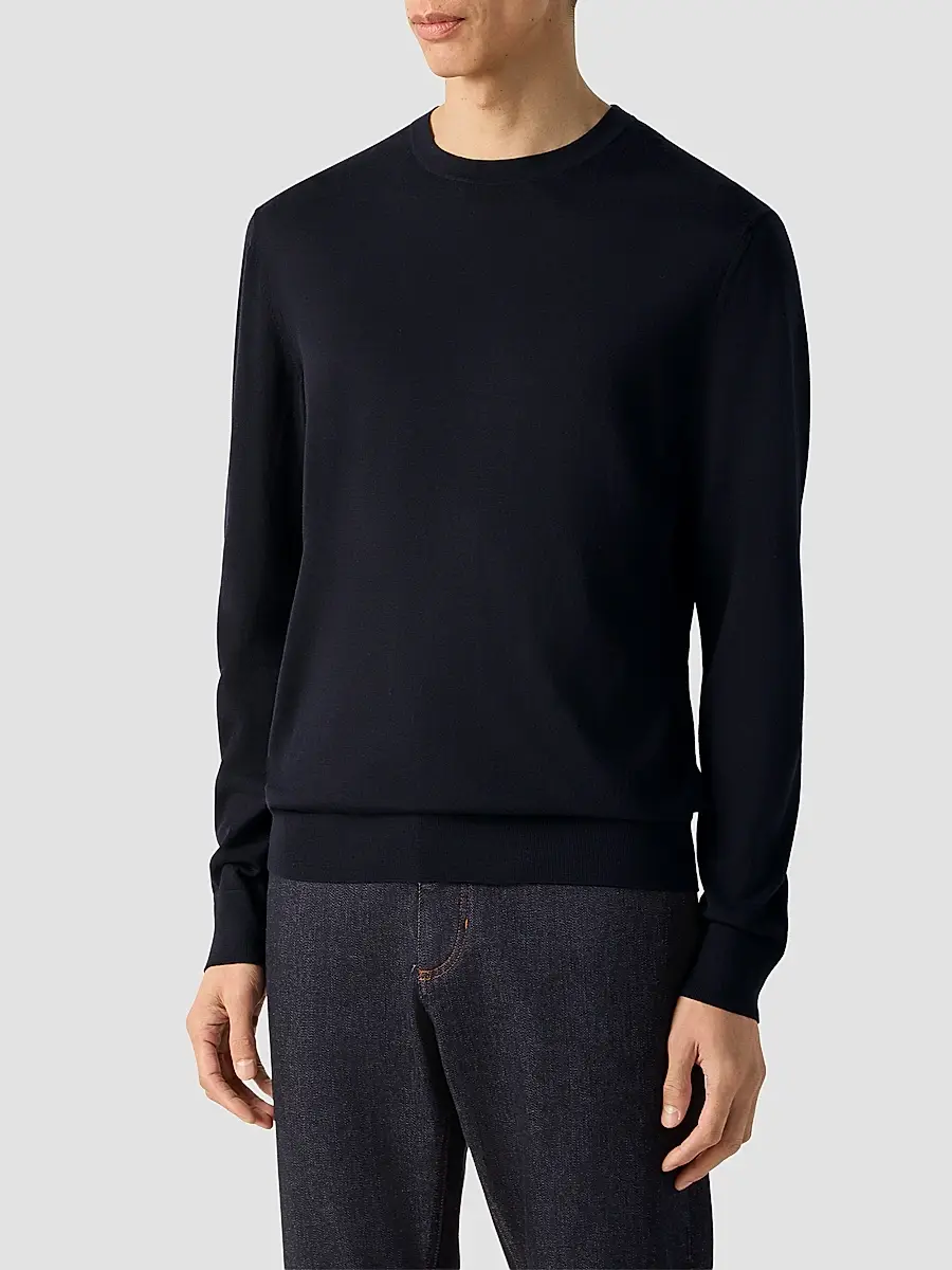 Zegna Men's Trofeo 15milmil15 Wool Crewneck Sweater | Thumbnail 2 Zegna Men's Trofeo 15milmil15 Wool Crewneck Sweater | Thumbnail 2