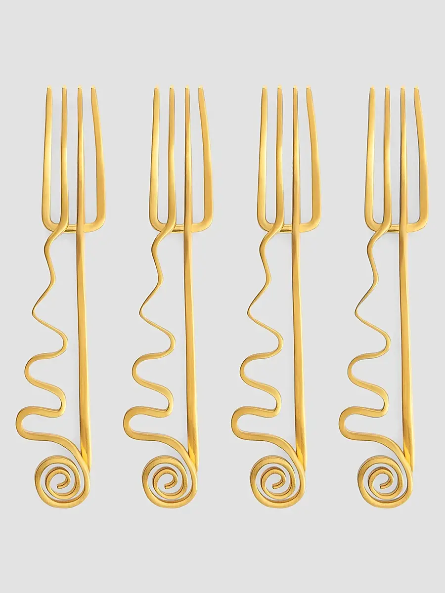 L'Objet Spirale 4-Piece 24K-Gold-Plated Cocktail Fork Set | Thumbnail 3