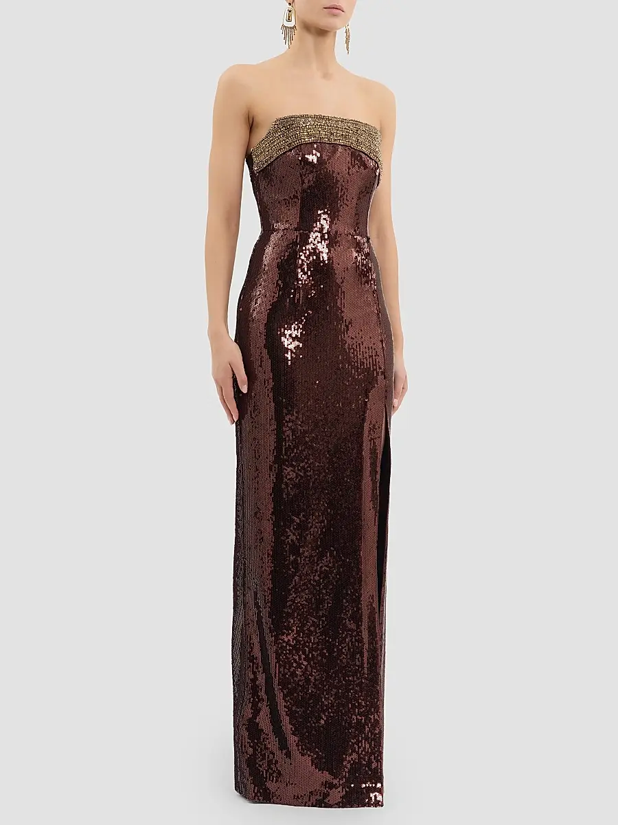 Rebecca Vallance Women's Glimmer Embellished Sequin Strapless Column Gown | Thumbnail 3 Rebecca Vallance Women's Glimmer Embellished Sequin Strapless Column Gown | Thumbnail 3
