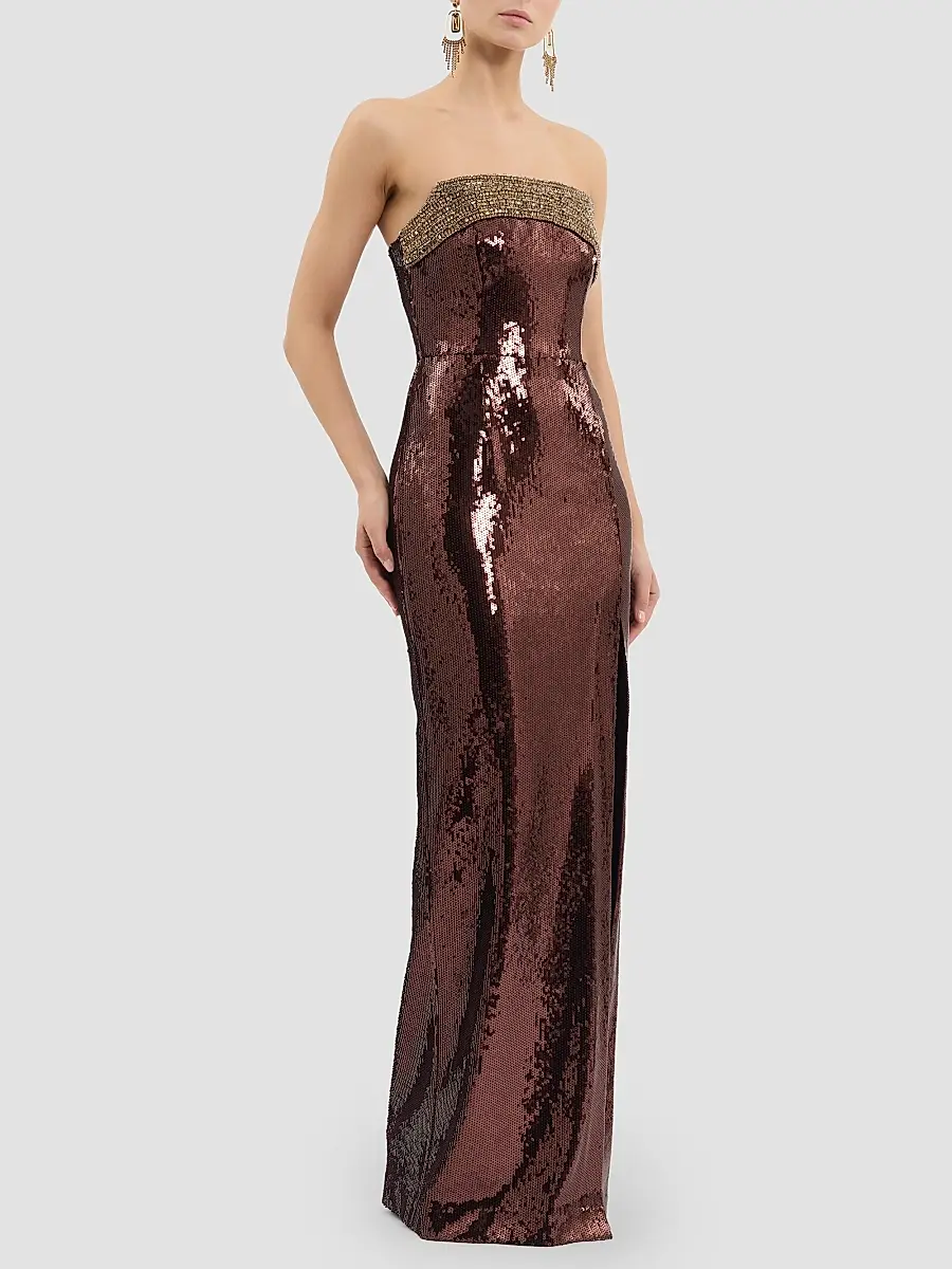 Rebecca Vallance Women's Glimmer Embellished Sequin Strapless Column Gown | Thumbnail 4 Rebecca Vallance Women's Glimmer Embellished Sequin Strapless Column Gown | Thumbnail 4