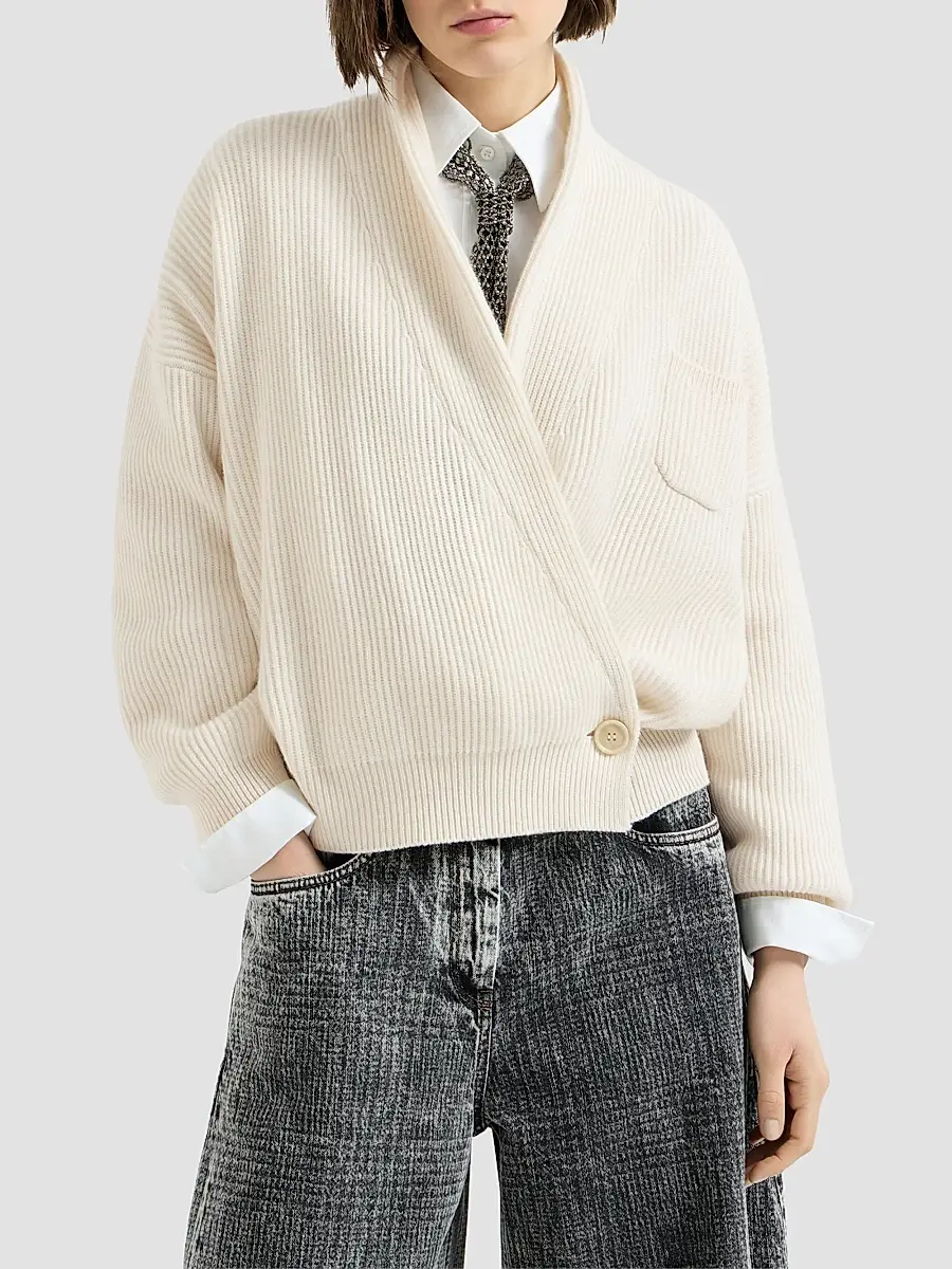 Brunello Cucinelli Women's Cashmere English Rib Cardigan | Thumbnail 3 Brunello Cucinelli Women's Cashmere English Rib Cardigan | Thumbnail 3