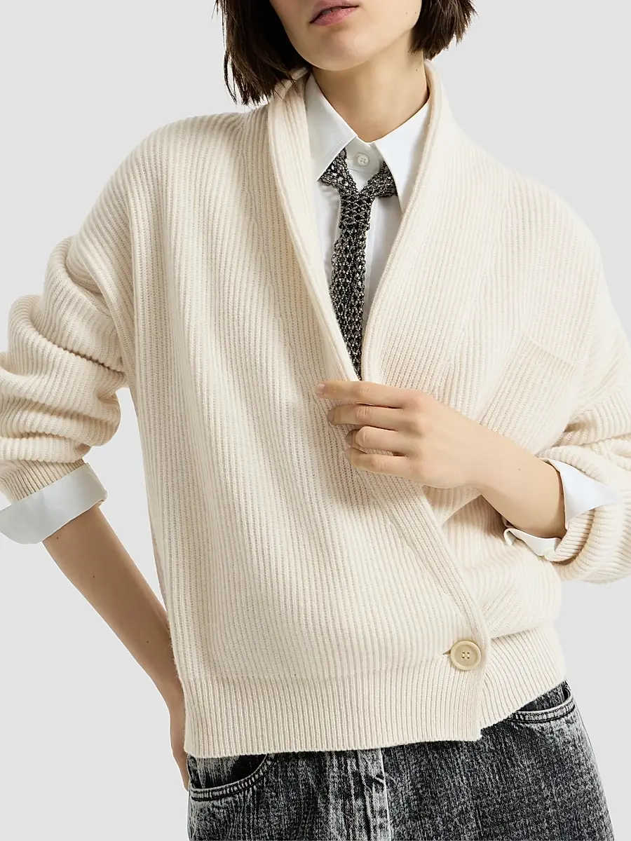 Brunello Cucinelli Women's Cashmere English Rib Cardigan | Thumbnail 5 Brunello Cucinelli Women's Cashmere English Rib Cardigan | Thumbnail 5
