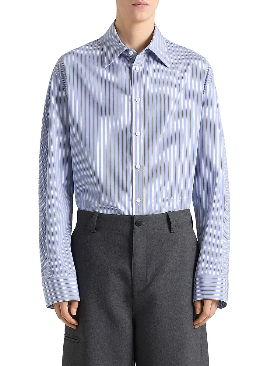 Givenchy Men's Couture Seam Striped Shirt in Cotton Oxford - White Navy | Thumbnail 3 Givenchy Men's Couture Seam Striped Shirt in Cotton Oxford - White Navy | Thumbnail 3
