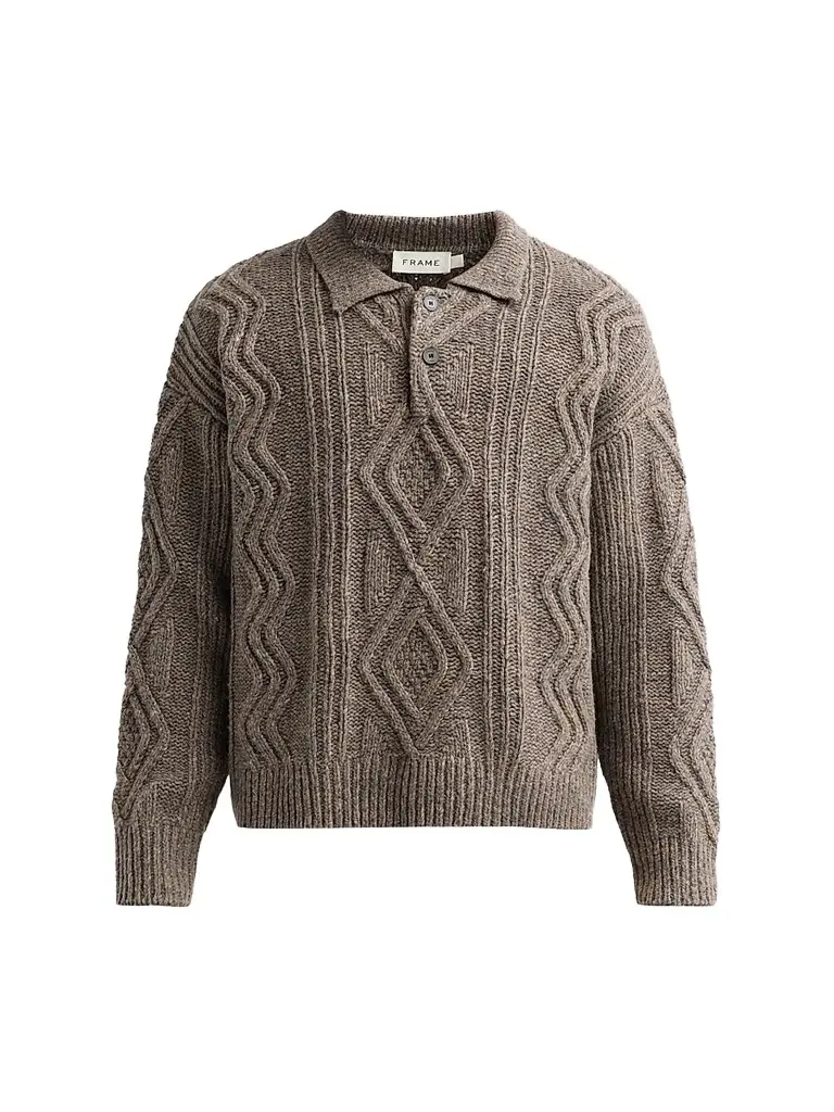 Frame Men's Cable-Knit Polo Sweater