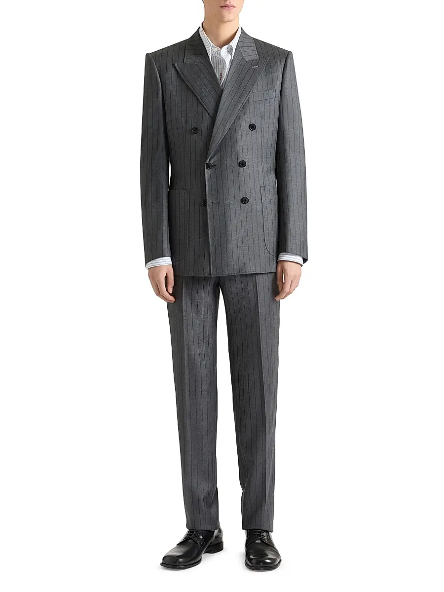 Givenchy Men's Slim Fit Striped Tailored Pants in Wool - Grey Brown | Thumbnail 2 Givenchy Men's Slim Fit Striped Tailored Pants in Wool - Grey Brown | Thumbnail 2