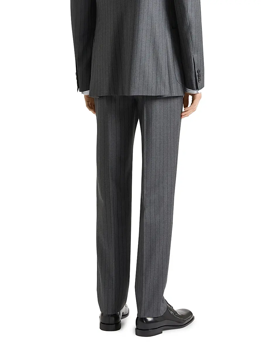 Givenchy Men's Slim Fit Striped Tailored Pants in Wool - Grey Brown | Thumbnail 4 Givenchy Men's Slim Fit Striped Tailored Pants in Wool - Grey Brown | Thumbnail 4
