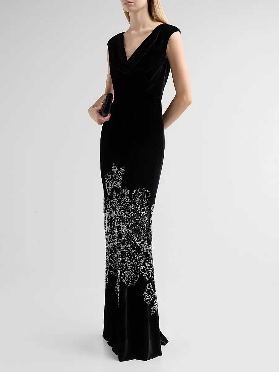 THEIA Women's Ophelia Beaded Velvet Gown | Thumbnail 4 THEIA Women's Ophelia Beaded Velvet Gown | Thumbnail 4