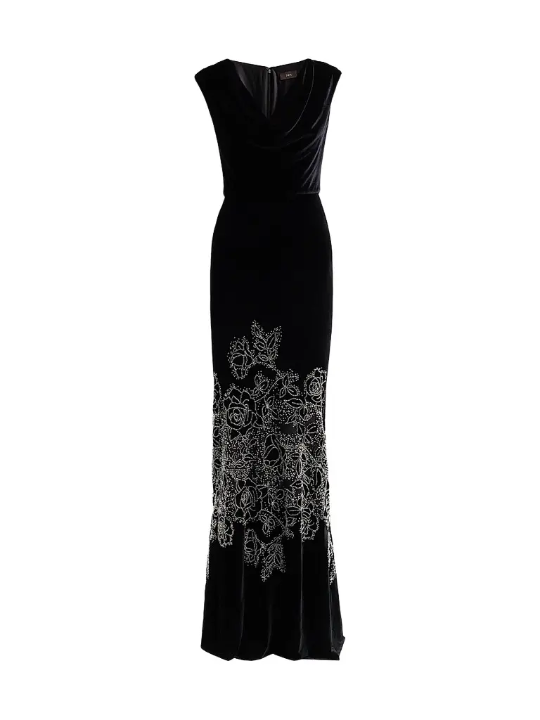 THEIA Women's Ophelia Beaded Velvet Gown