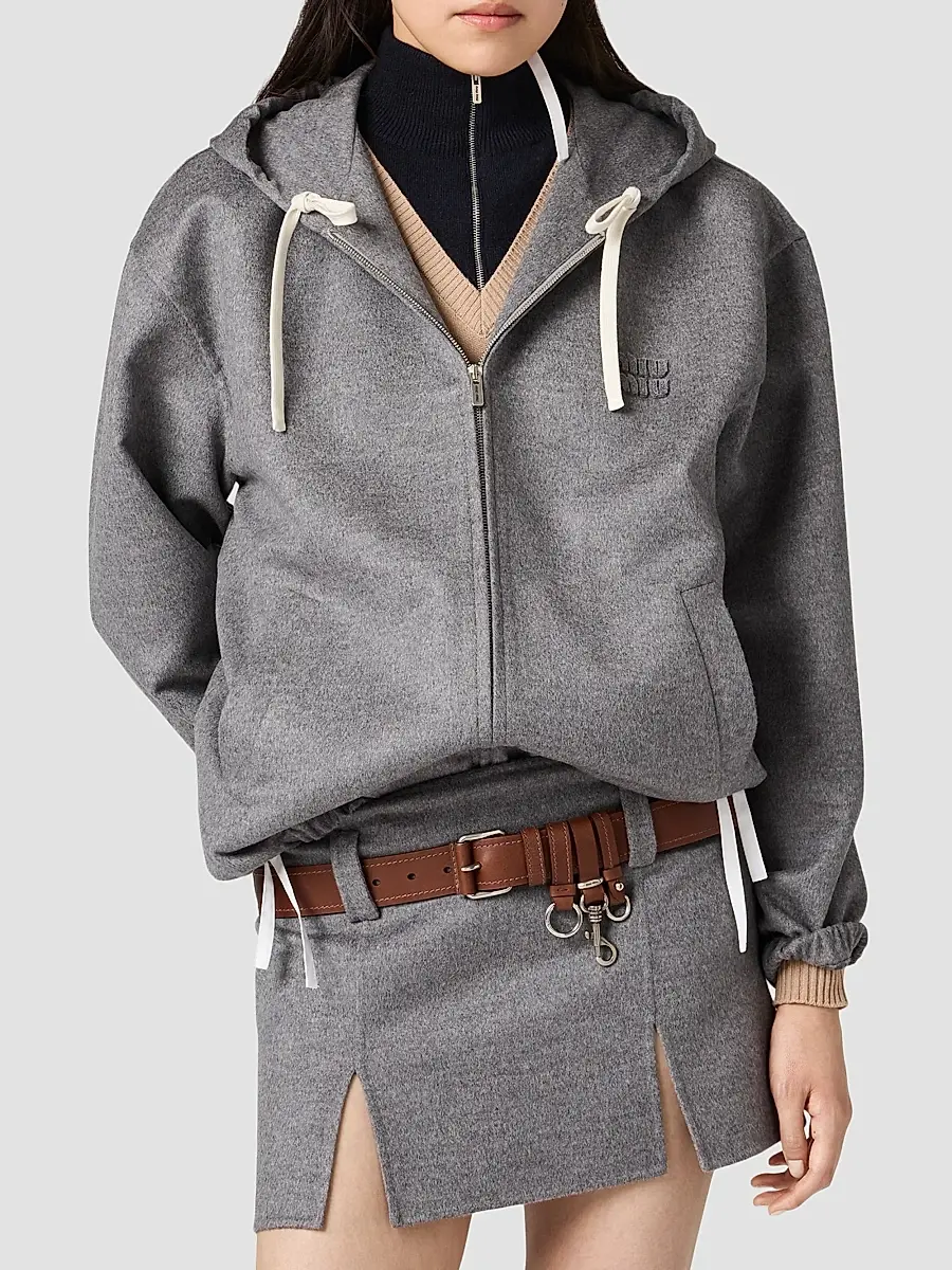 Miu Miu Women's Double Cashmere and Wool Hoodie Jacket | Thumbnail 3