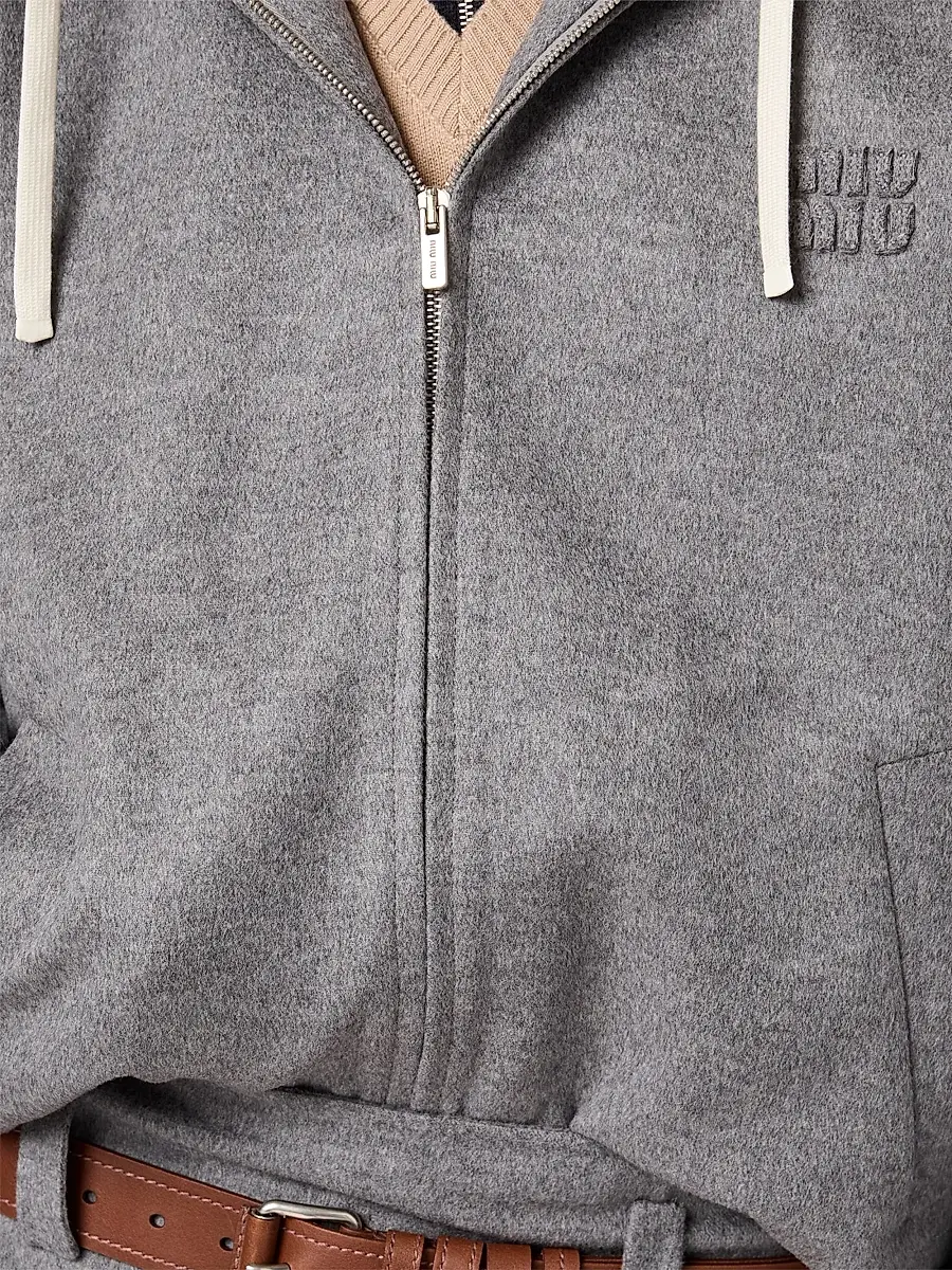 Miu Miu Women's Double Cashmere and Wool Hoodie Jacket | Thumbnail 6