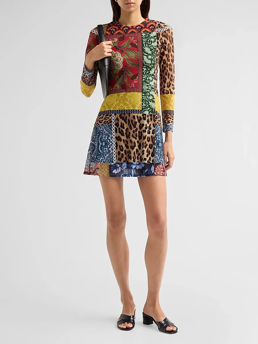Alice + Olivia Women's Delora Patchwork Print Mini Dress | Thumbnail 2 Alice + Olivia Women's Delora Patchwork Print Mini Dress | Thumbnail 2