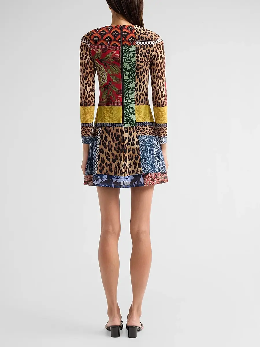 Alice + Olivia Women's Delora Patchwork Print Mini Dress | Thumbnail 3 Alice + Olivia Women's Delora Patchwork Print Mini Dress | Thumbnail 3