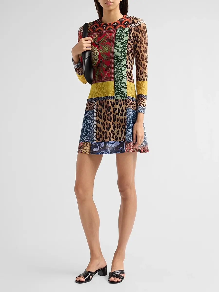 Alice + Olivia Women's Delora Patchwork Print Mini Dress | Thumbnail 4 Alice + Olivia Women's Delora Patchwork Print Mini Dress | Thumbnail 4