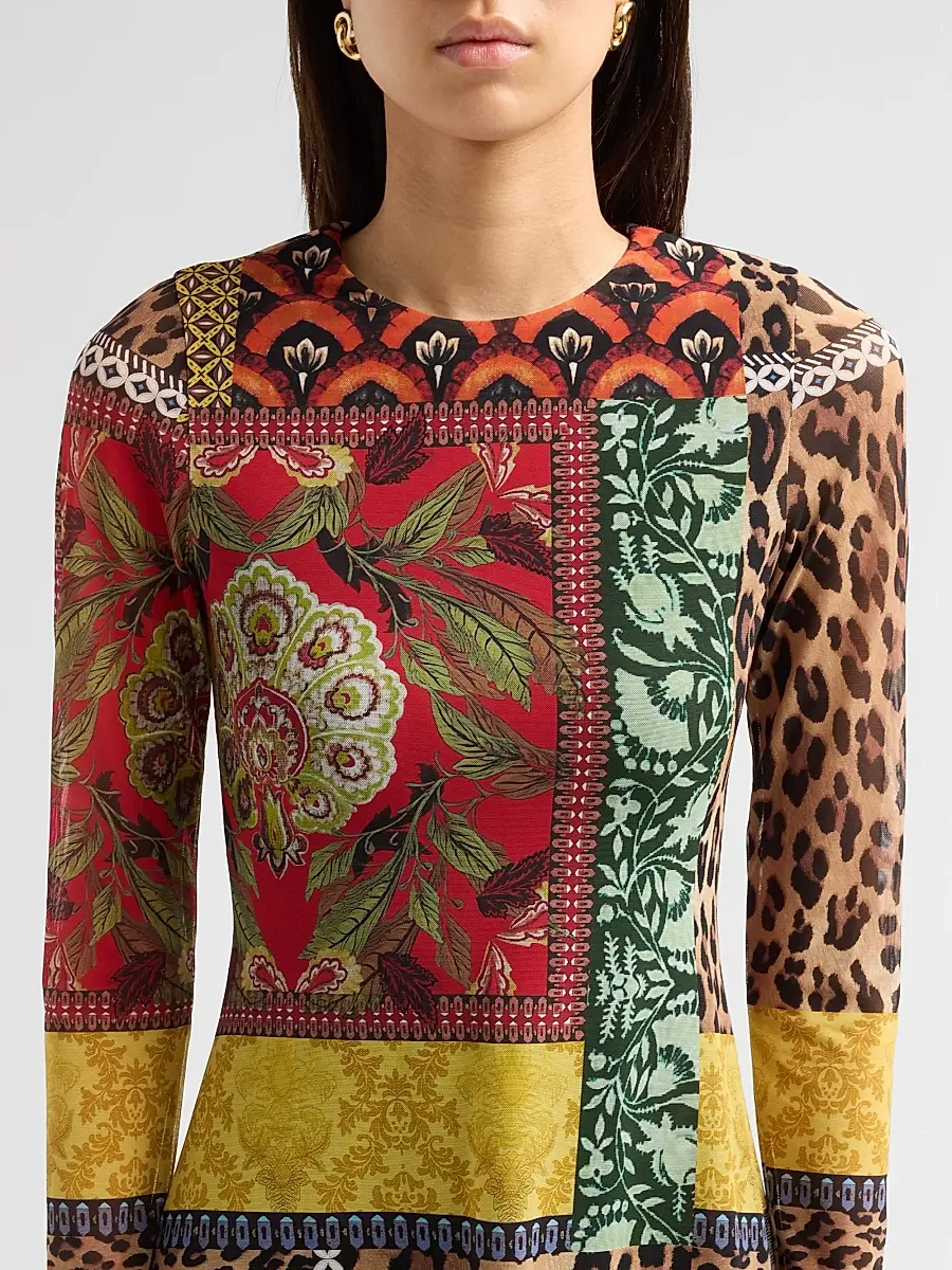 Alice + Olivia Women's Delora Patchwork Print Mini Dress | Thumbnail 5 Alice + Olivia Women's Delora Patchwork Print Mini Dress | Thumbnail 5