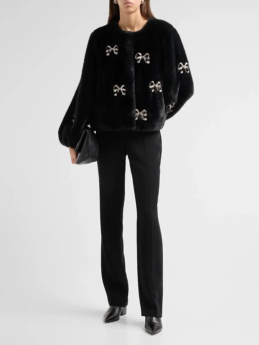 Cinq à Sept Women's Benson Bow-Embellished Faux-Fur Short Coat | Thumbnail 2