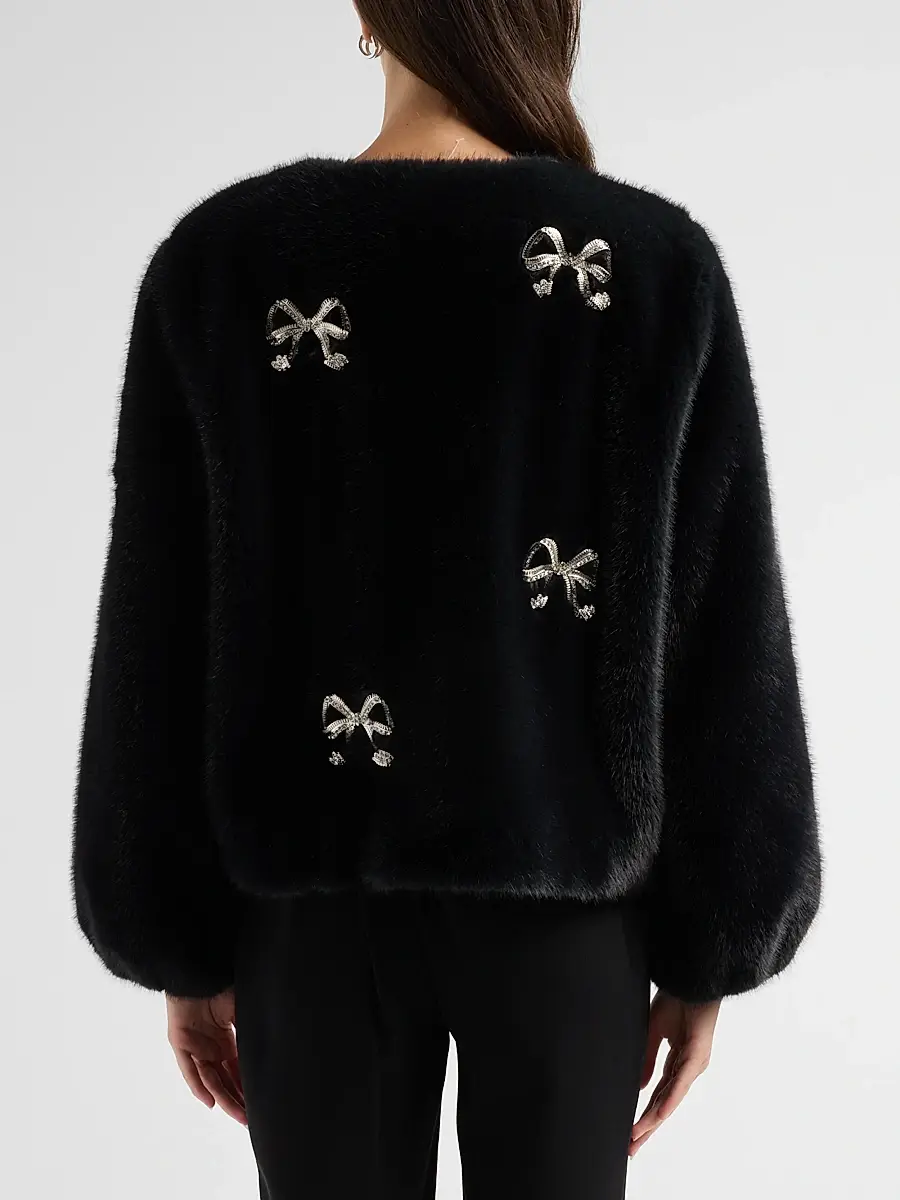 Cinq à Sept Women's Benson Bow-Embellished Faux-Fur Short Coat | Thumbnail 3