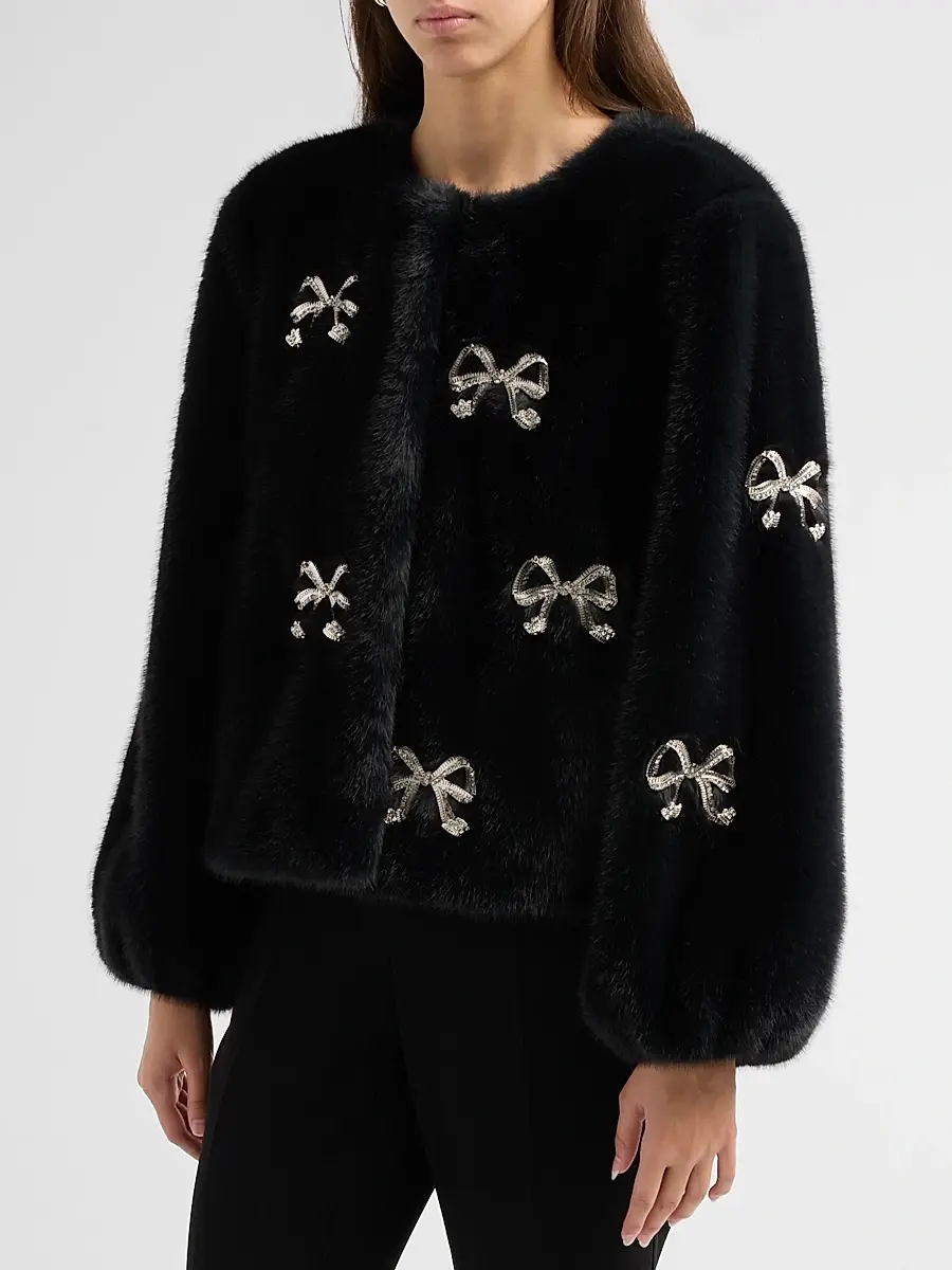 Cinq à Sept Women's Benson Bow-Embellished Faux-Fur Short Coat | Thumbnail 4