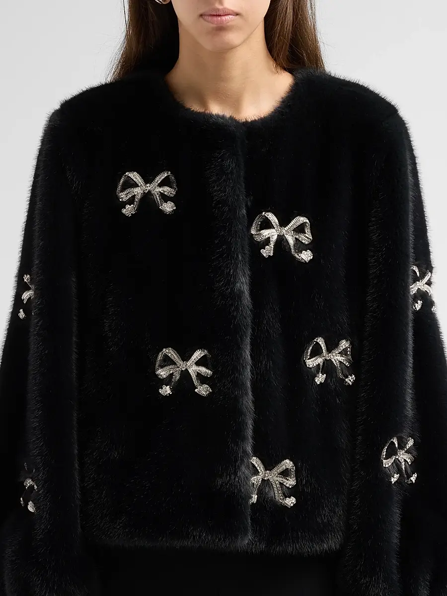 Cinq à Sept Women's Benson Bow-Embellished Faux-Fur Short Coat | Thumbnail 5