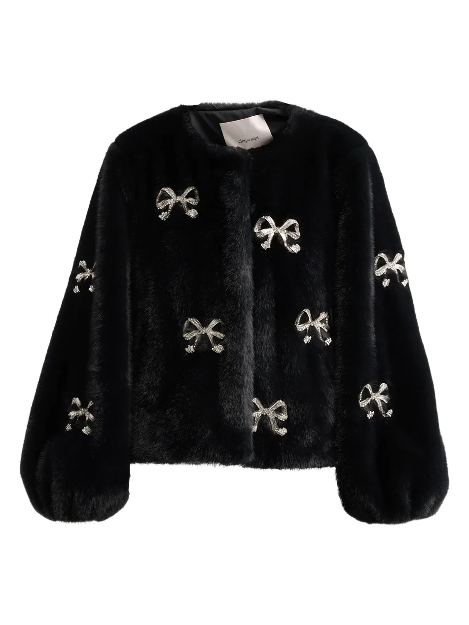 Women's Benson Bow-Embellished Faux-Fur Short Coat Women's Benson Bow-Embellished Faux-Fur Short Coat