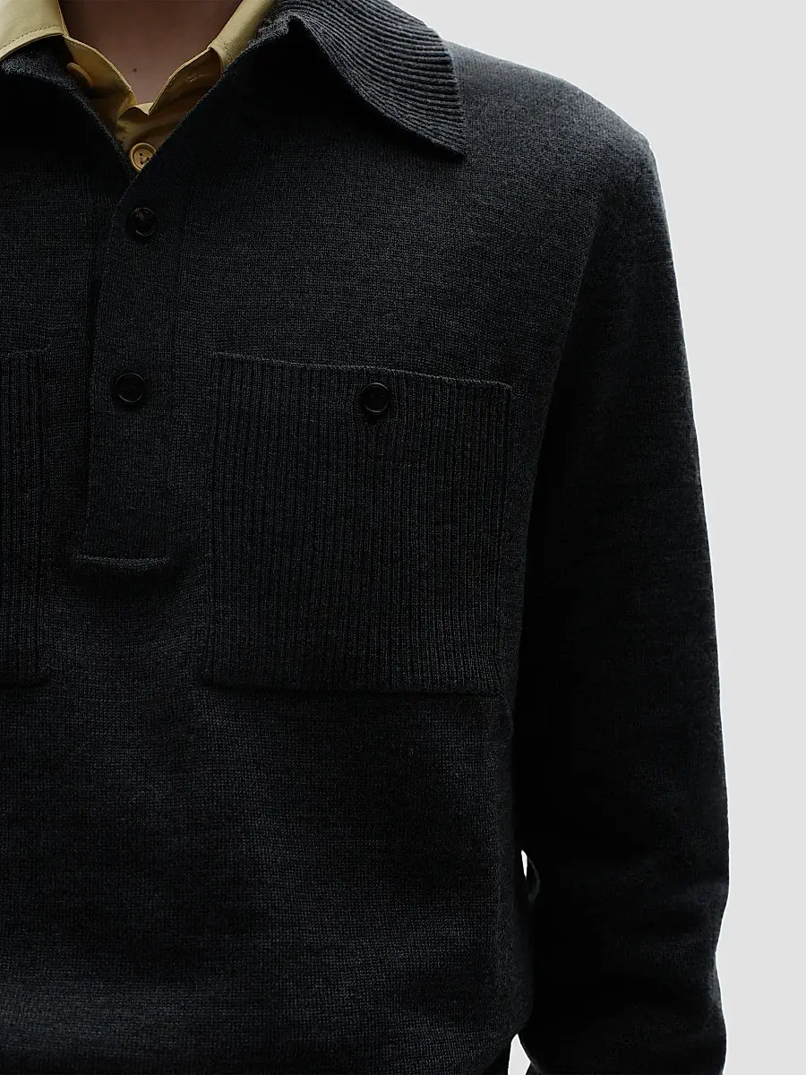 Bottega Veneta Men's Knit Merino-Wool Polo Sweater | Thumbnail 2 Bottega Veneta Men's Knit Merino-Wool Polo Sweater | Thumbnail 2