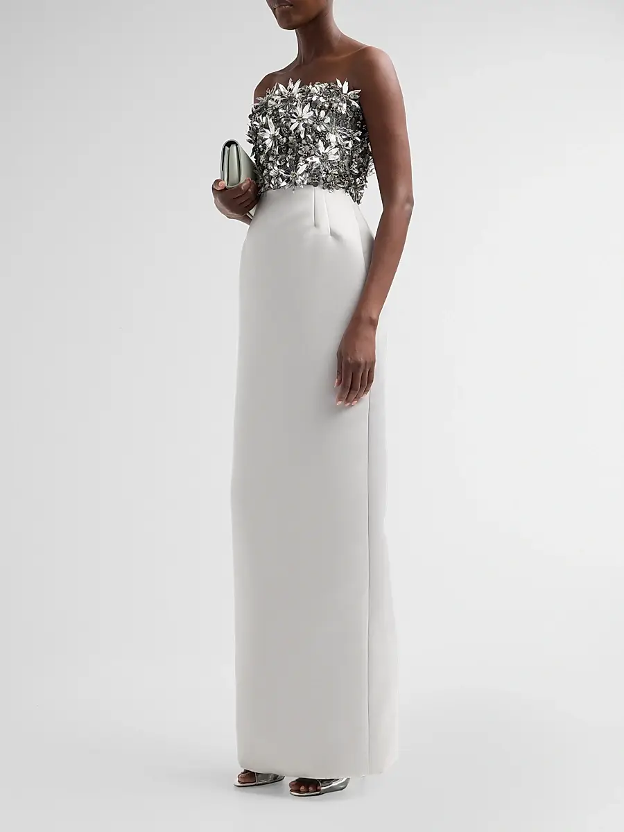 Atelier Prabal Gurung Women's Floral-Embellished Strapless Column Gown | Thumbnail 4 Atelier Prabal Gurung Women's Floral-Embellished Strapless Column Gown | Thumbnail 4