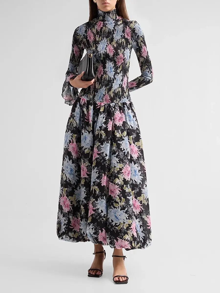 Cinq à Sept Women's Ismene Dahlia-Print Smocked Maxi Dress | Thumbnail 2 Cinq à Sept Women's Ismene Dahlia-Print Smocked Maxi Dress | Thumbnail 2