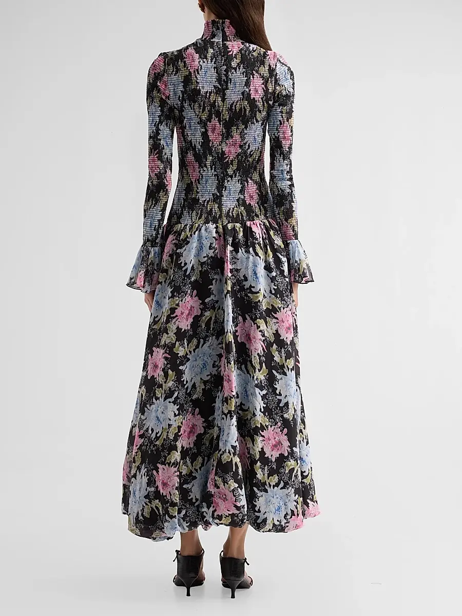 Cinq à Sept Women's Ismene Dahlia-Print Smocked Maxi Dress | Thumbnail 3 Cinq à Sept Women's Ismene Dahlia-Print Smocked Maxi Dress | Thumbnail 3