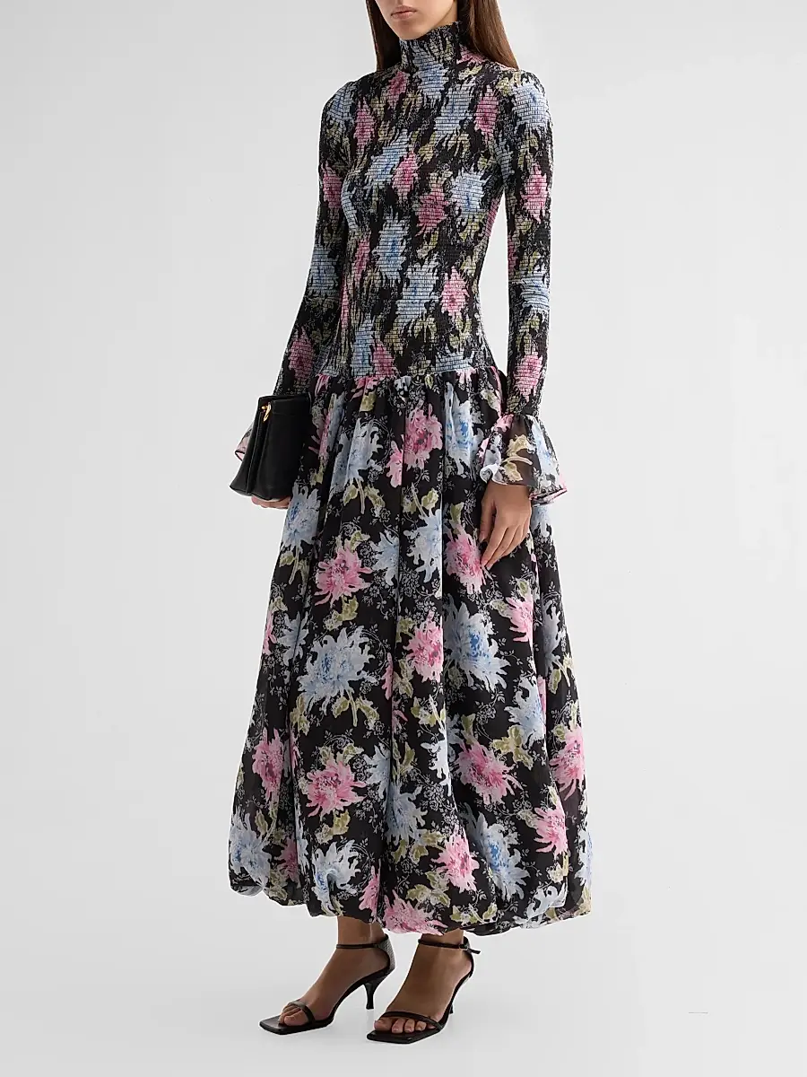 Cinq à Sept Women's Ismene Dahlia-Print Smocked Maxi Dress | Thumbnail 4 Cinq à Sept Women's Ismene Dahlia-Print Smocked Maxi Dress | Thumbnail 4