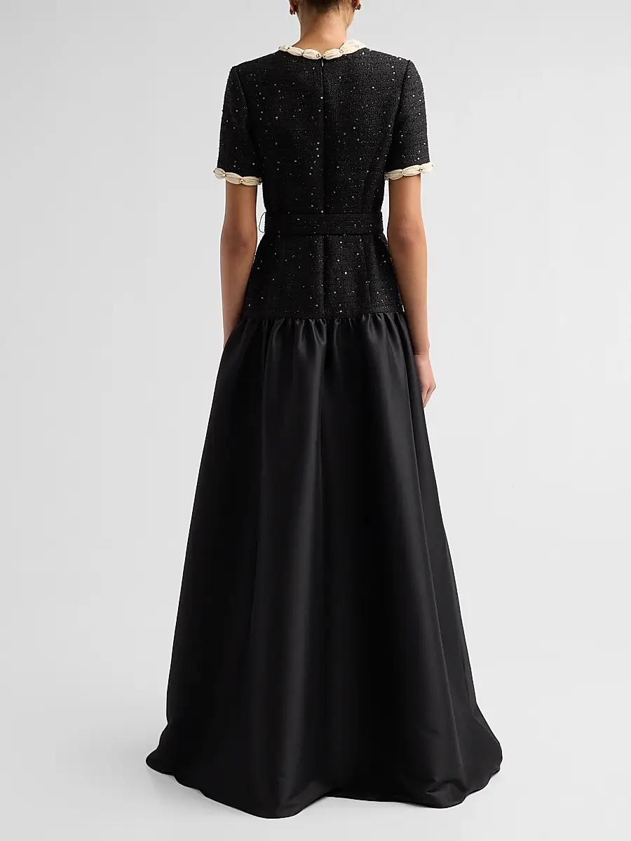 BADGLEY MISCHKA Women's Embellished Tweed & Satin Gown - Black | Thumbnail 3 BADGLEY MISCHKA Women's Embellished Tweed & Satin Gown - Black | Thumbnail 3