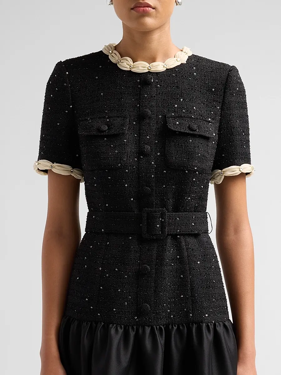 BADGLEY MISCHKA Women's Embellished Tweed & Satin Gown - Black | Thumbnail 5 BADGLEY MISCHKA Women's Embellished Tweed & Satin Gown - Black | Thumbnail 5