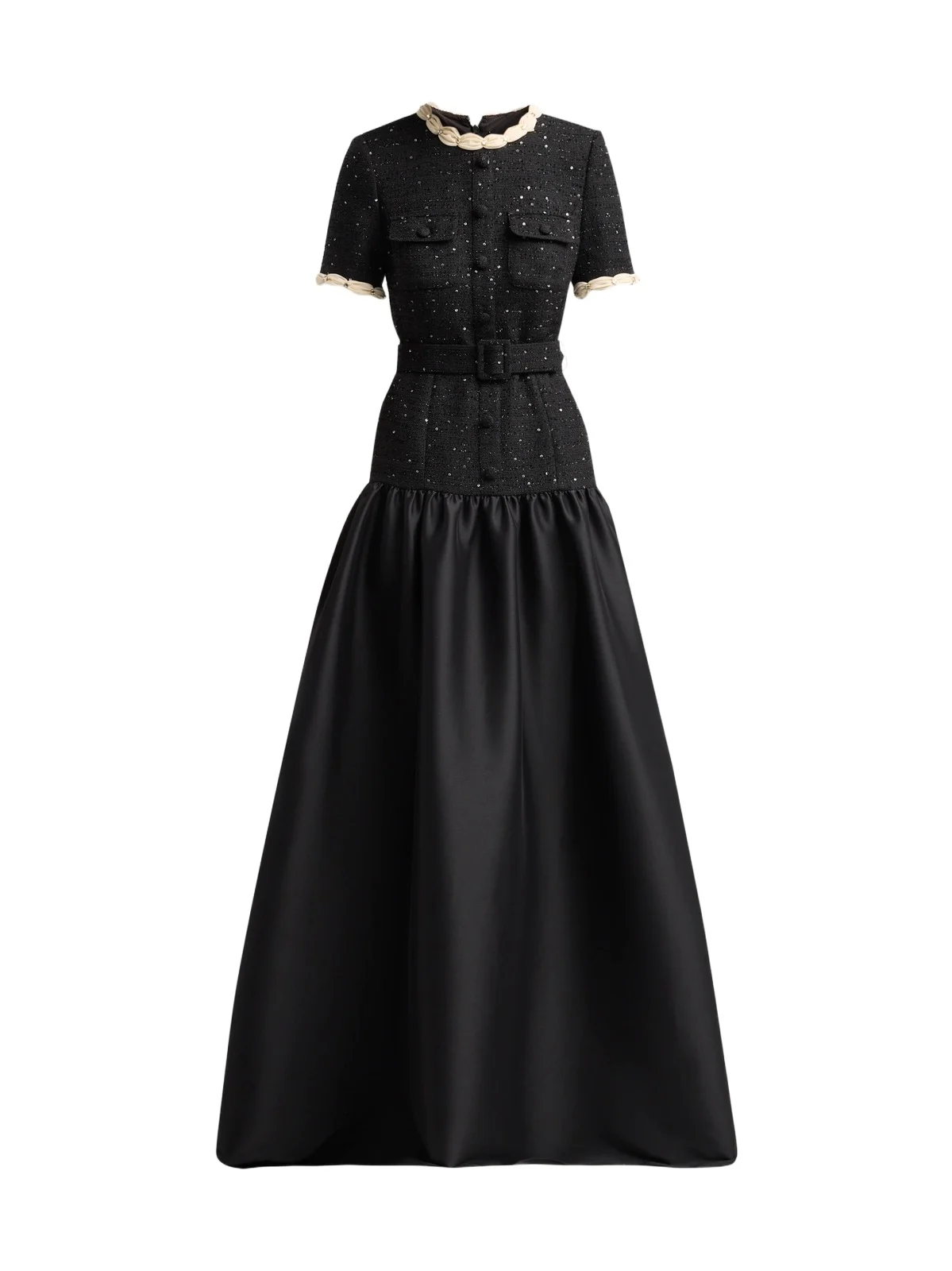 Women's Embellished Tweed & Satin Gown - Black
