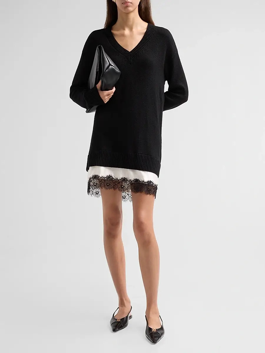 Cinq à Sept Women's Simona Lace-Hem Knit Mini Dress | Thumbnail 2 Cinq à Sept Women's Simona Lace-Hem Knit Mini Dress | Thumbnail 2
