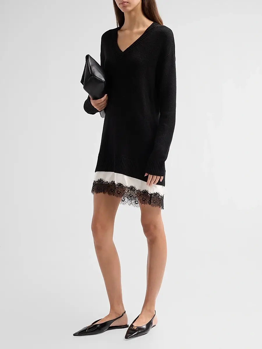 Cinq à Sept Women's Simona Lace-Hem Knit Mini Dress | Thumbnail 4 Cinq à Sept Women's Simona Lace-Hem Knit Mini Dress | Thumbnail 4