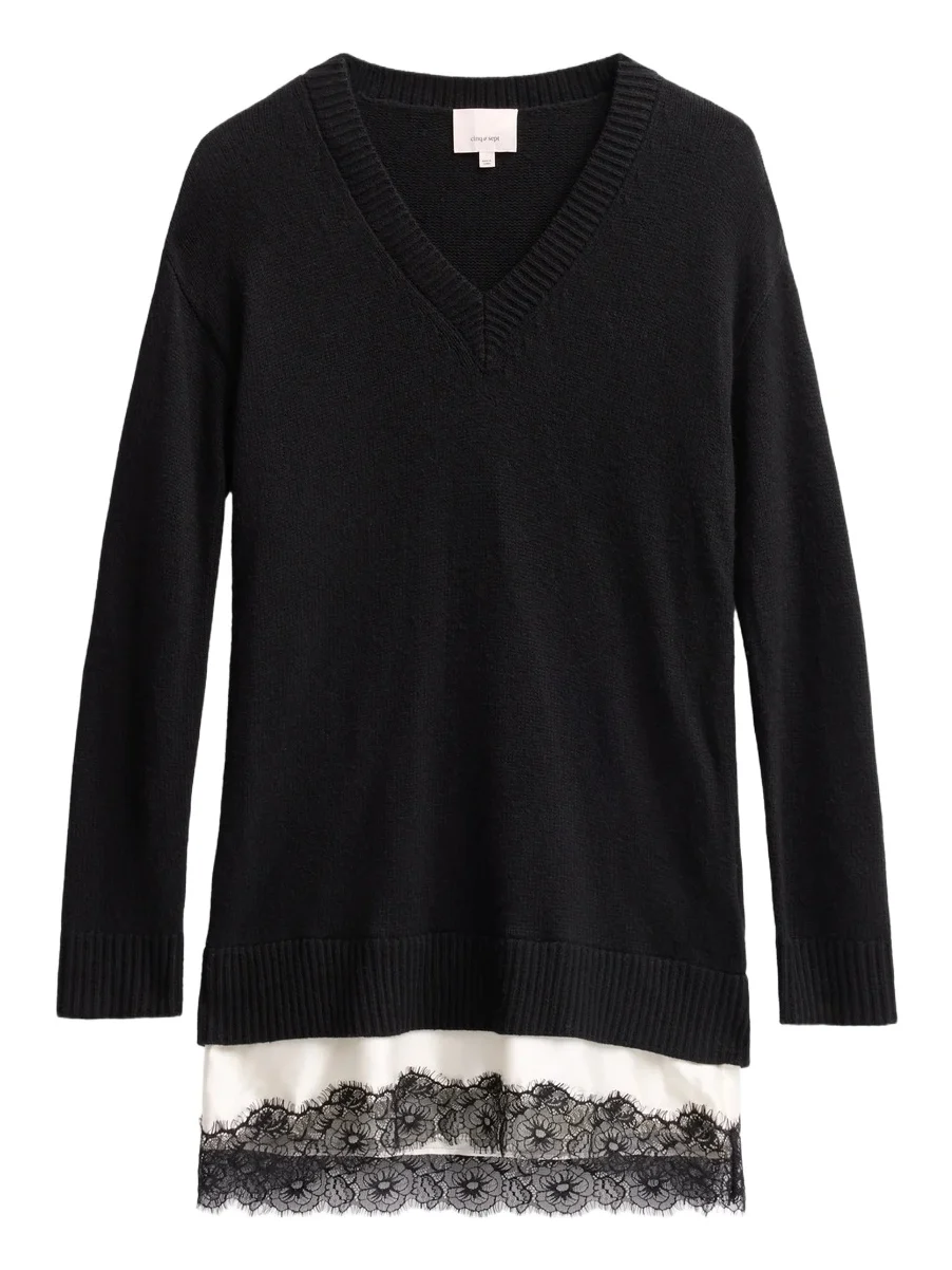 Women's Simona Lace-Hem Knit Mini Dress Women's Simona Lace-Hem Knit Mini Dress