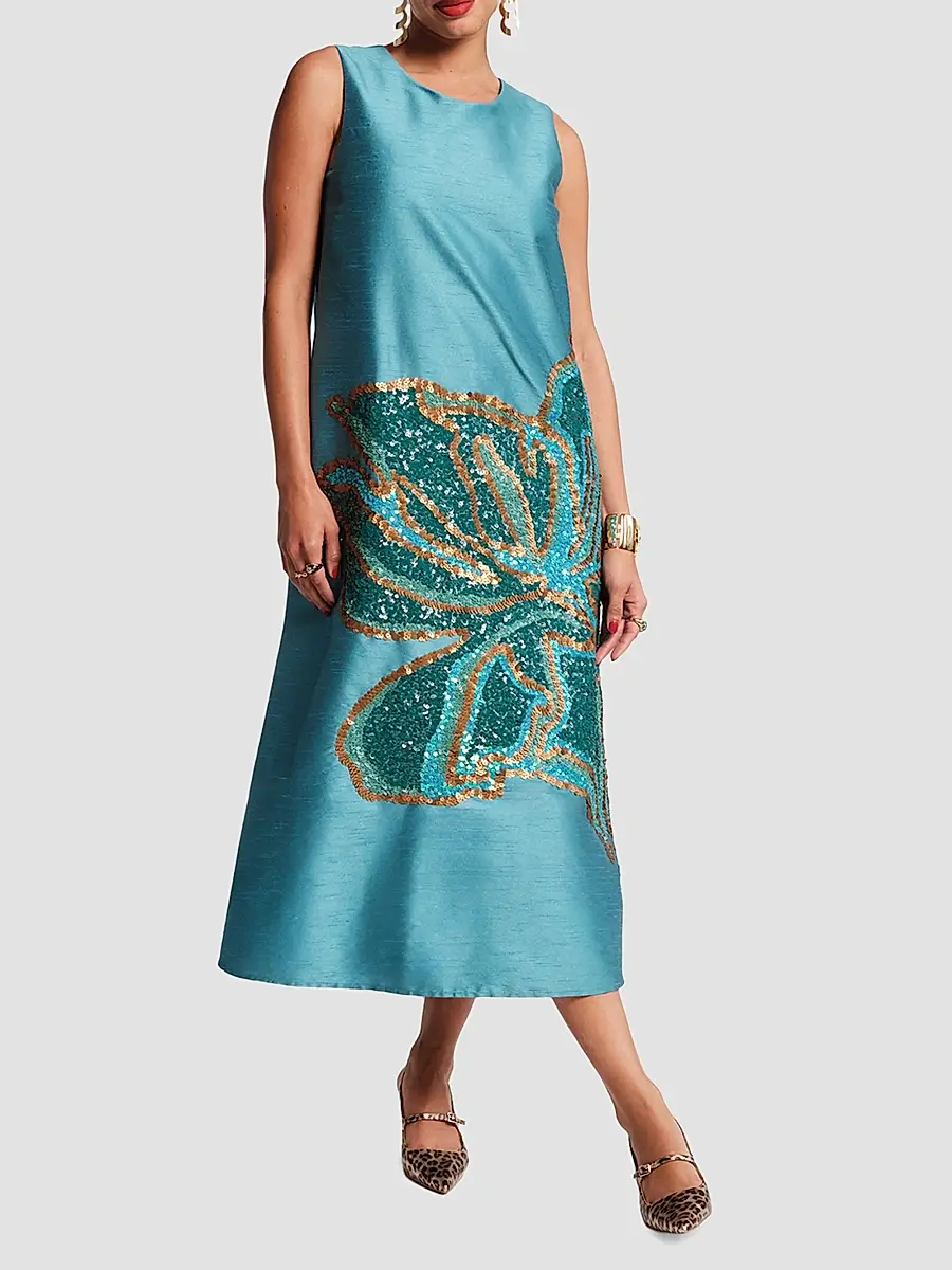 Frances Valentine Women's Alice Satin Sequin-Embellished Floral A-Line Midi Dress | Thumbnail 2 Frances Valentine Women's Alice Satin Sequin-Embellished Floral A-Line Midi Dress | Thumbnail 2