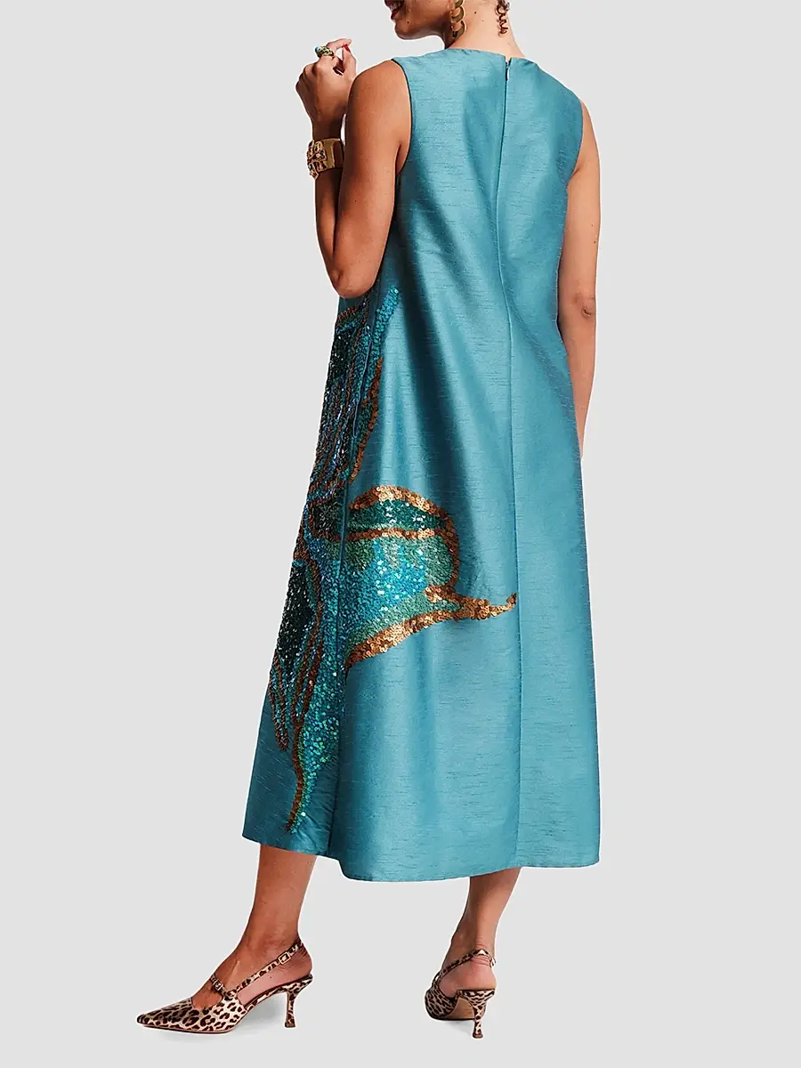 Frances Valentine Women's Alice Satin Sequin-Embellished Floral A-Line Midi Dress | Thumbnail 3 Frances Valentine Women's Alice Satin Sequin-Embellished Floral A-Line Midi Dress | Thumbnail 3