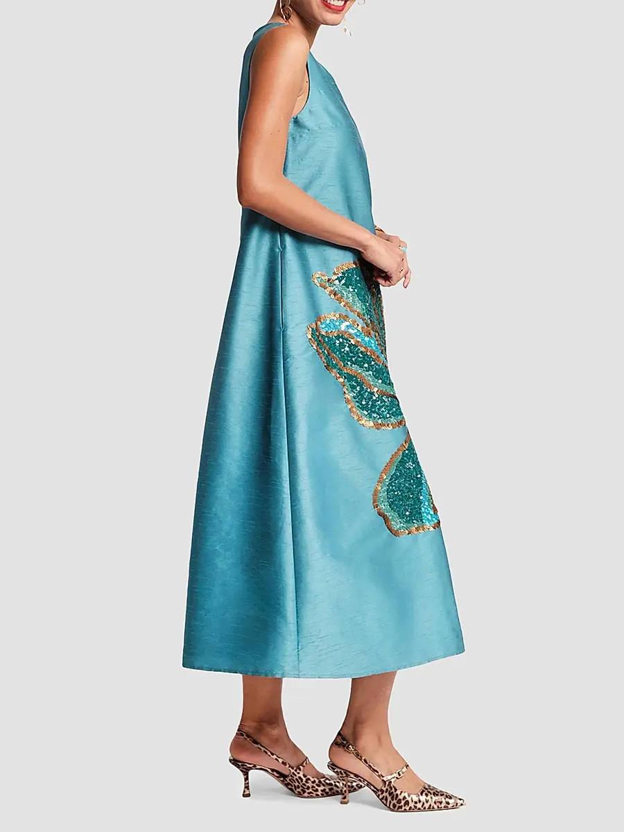 Frances Valentine Women's Alice Satin Sequin-Embellished Floral A-Line Midi Dress | Thumbnail 4 Frances Valentine Women's Alice Satin Sequin-Embellished Floral A-Line Midi Dress | Thumbnail 4