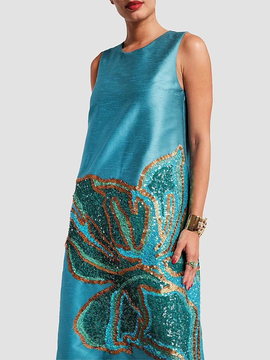Frances Valentine Women's Alice Satin Sequin-Embellished Floral A-Line Midi Dress | Thumbnail 5 Frances Valentine Women's Alice Satin Sequin-Embellished Floral A-Line Midi Dress | Thumbnail 5