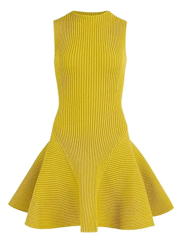 Alaïa Women's Rib-Knit Strapless Skater Dress