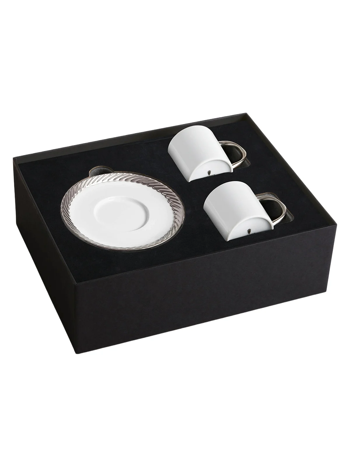 L'Objet Corde 4-Piece Espresso Cup & Saucer Set - White Silver