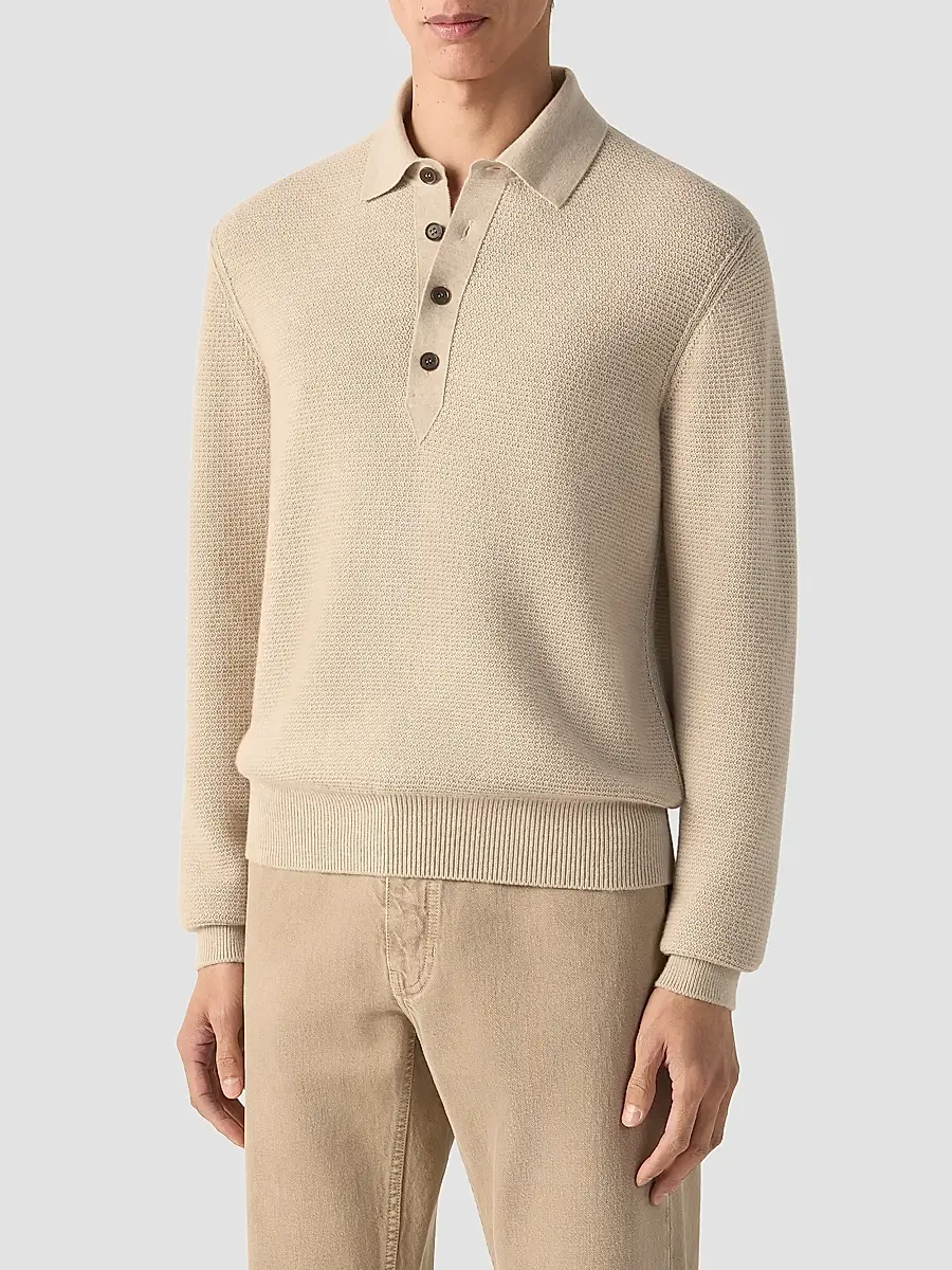 Zegna Men's Oasi Cashmere Polo Shirt | Thumbnail 3