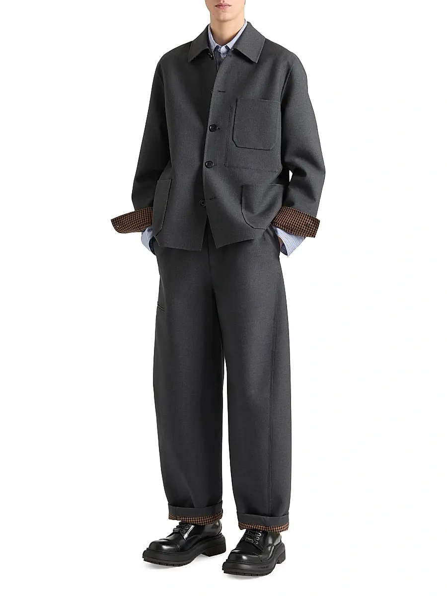 Givenchy Men's Overshirt in Wool with Checked Reverse - Grey | Thumbnail 2 Givenchy Men's Overshirt in Wool with Checked Reverse - Grey | Thumbnail 2